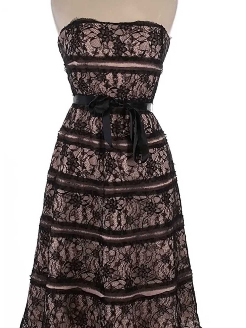 BCBGMaxAzria Strapless Black Lace Dress with Blush Lining